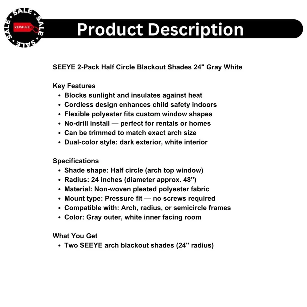 SEEYE 2-Pack Half‎ Circle Blackout Shades 24